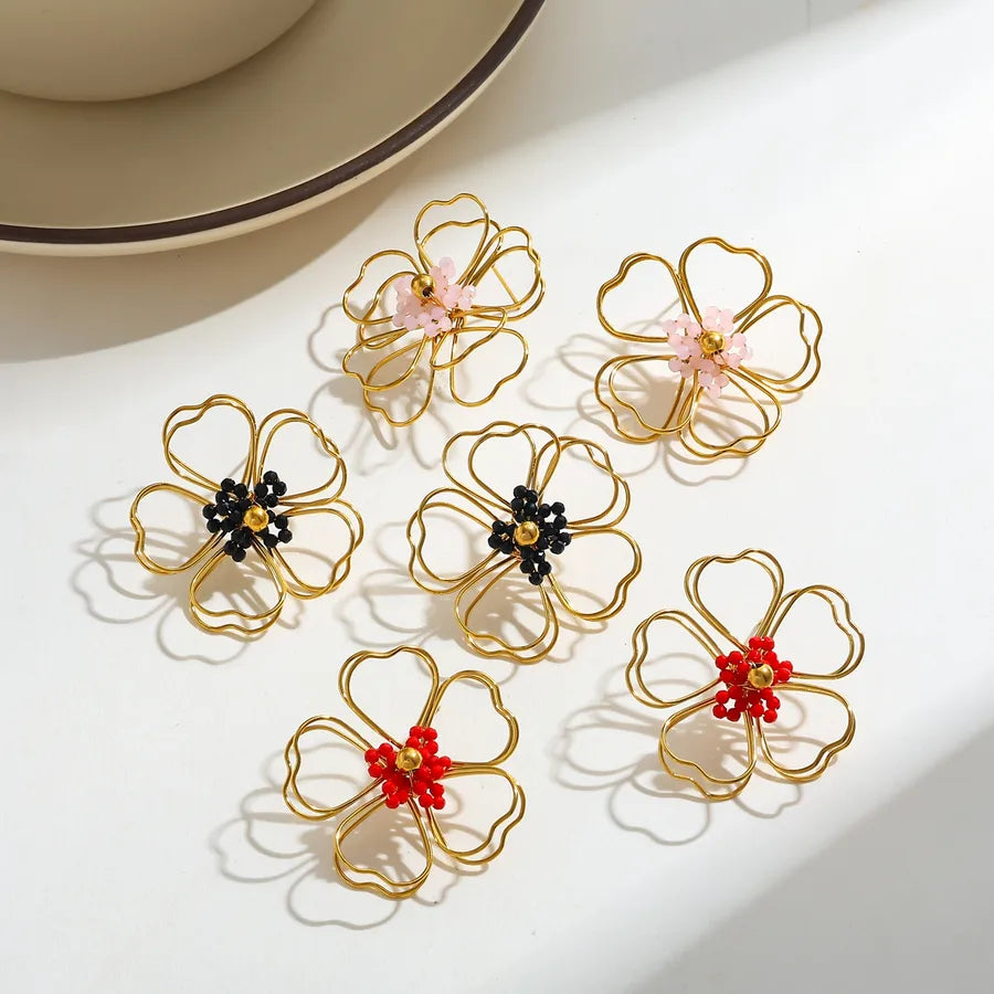 18K Gold Plated Hollow Flower Stud Earrings
