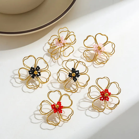 18K Gold Plated Hollow Flower Stud Earrings