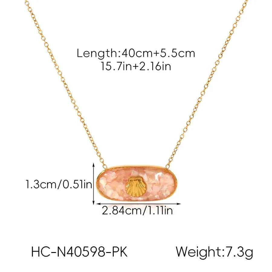 18K Gold Pink Shell Oval Pendant Necklace