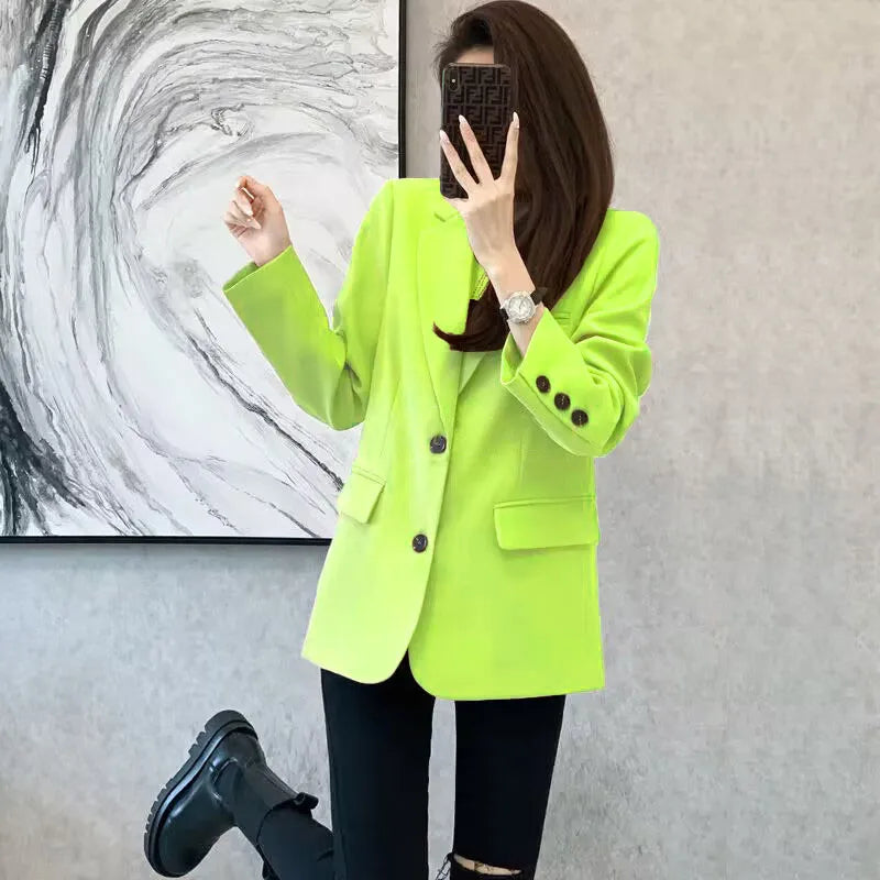Women's Khaki Mid-Length Blazer Candy Green