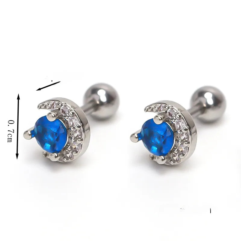 Blue Moon Zircon Stud Earring – Gold Plated Steel Silver (One Piece)