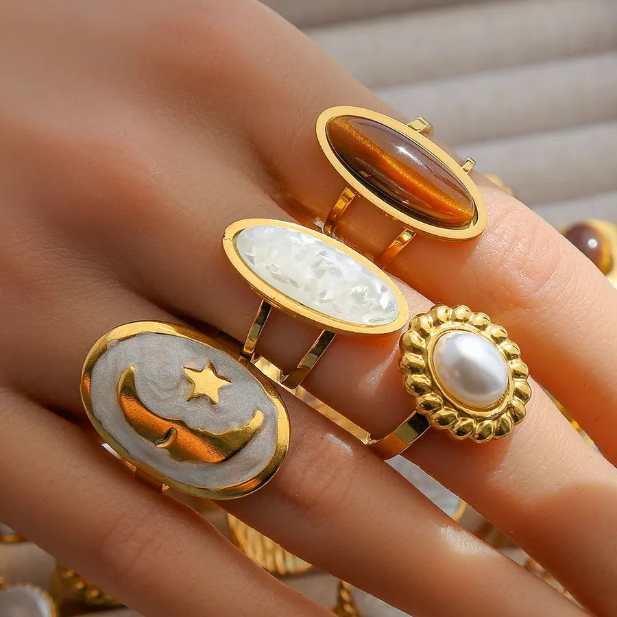 Unisex Gold-Plated Enamel Open Ring