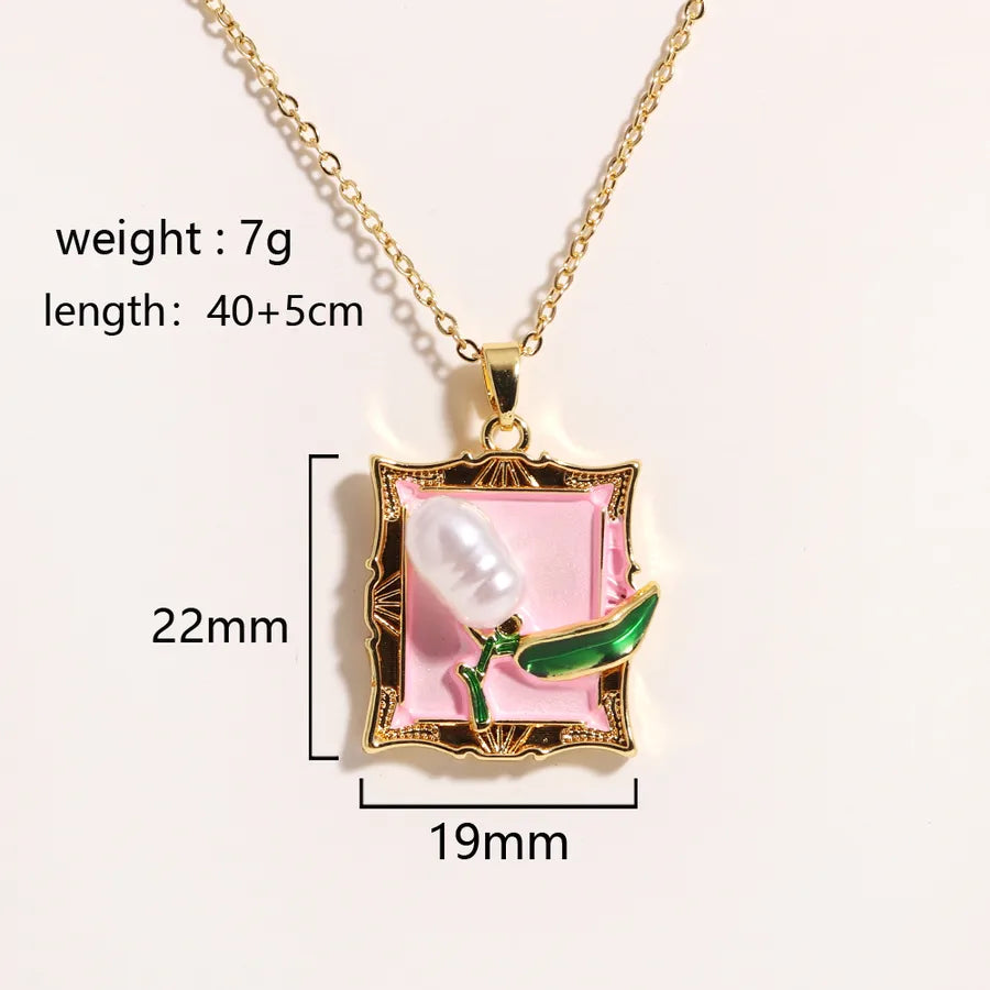 Floral Freshwater Pearl Pendant Necklace Style 4
