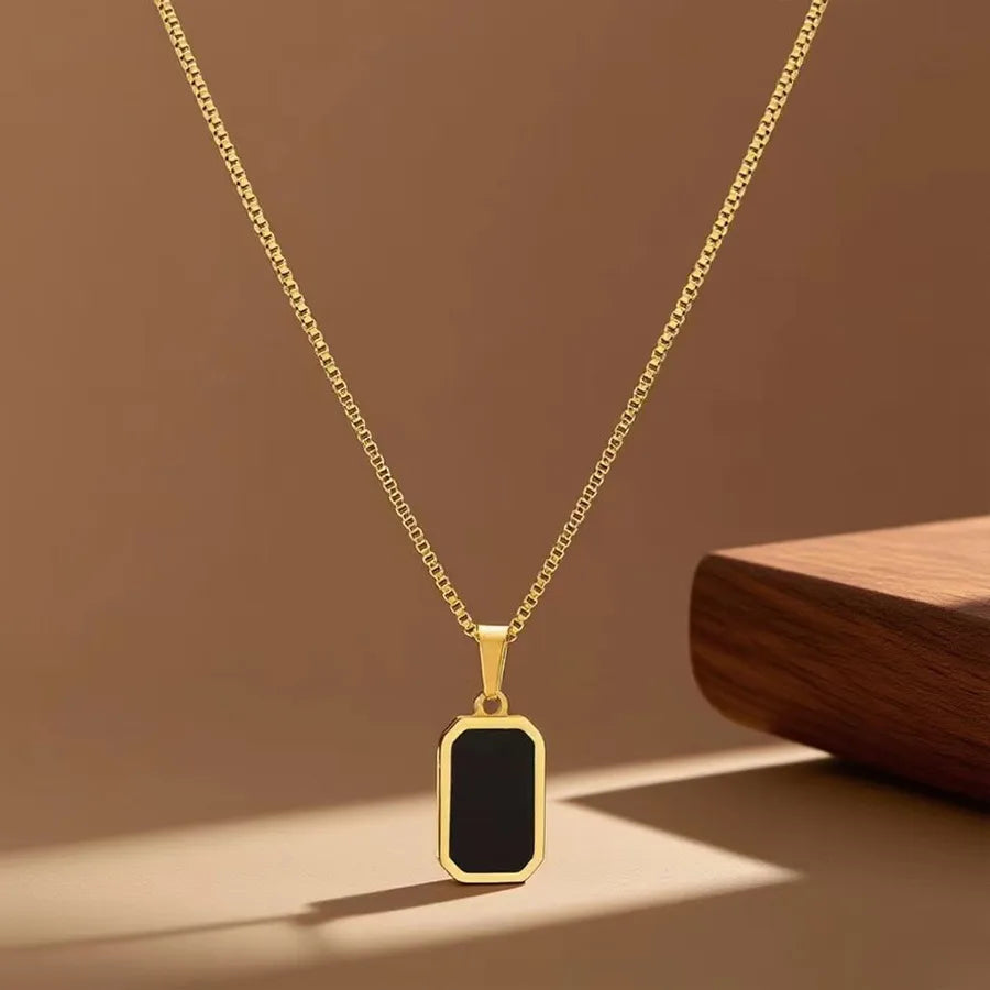 Elegant Titanium Steel Pendant Necklace X0316-Square Black Label-Necklace- Gold