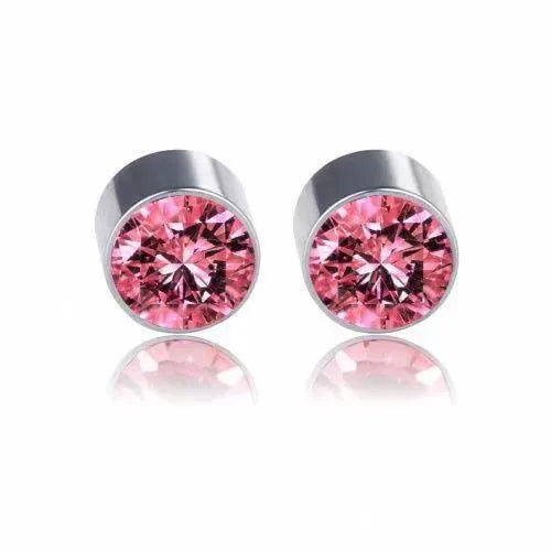Magnetic Clip-On Geometric Ear Studs Pink (1 Pair) 6mm