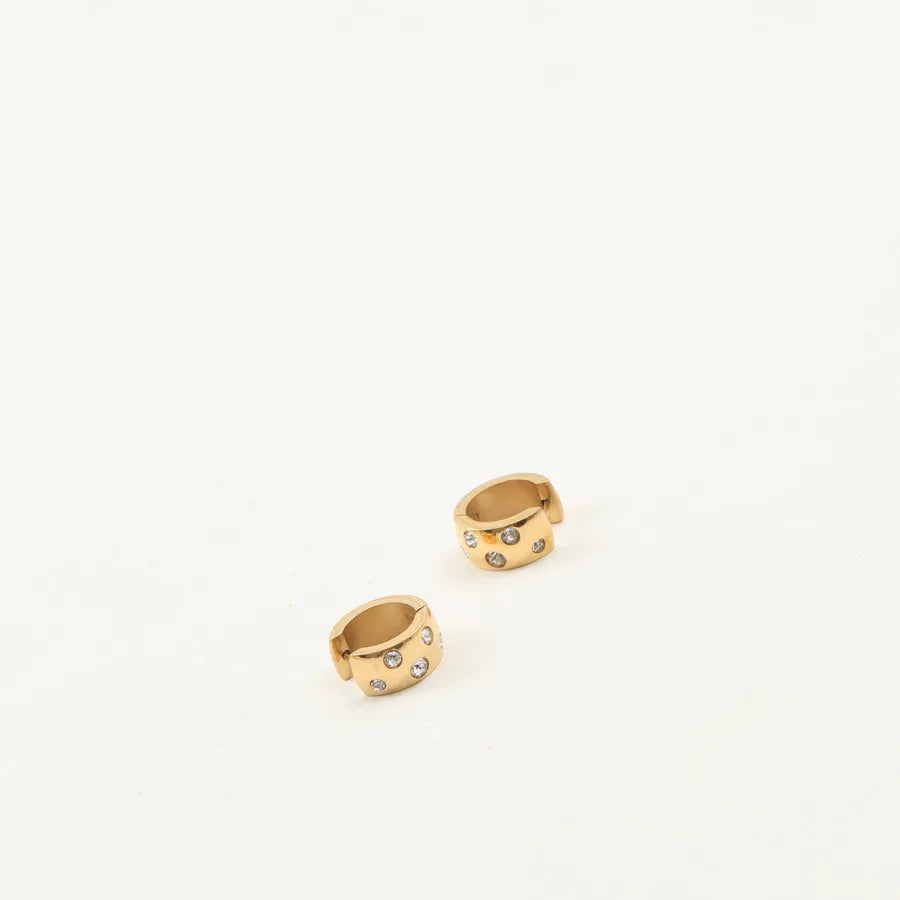 18K Gold Zircon Round Titanium Steel Earrings