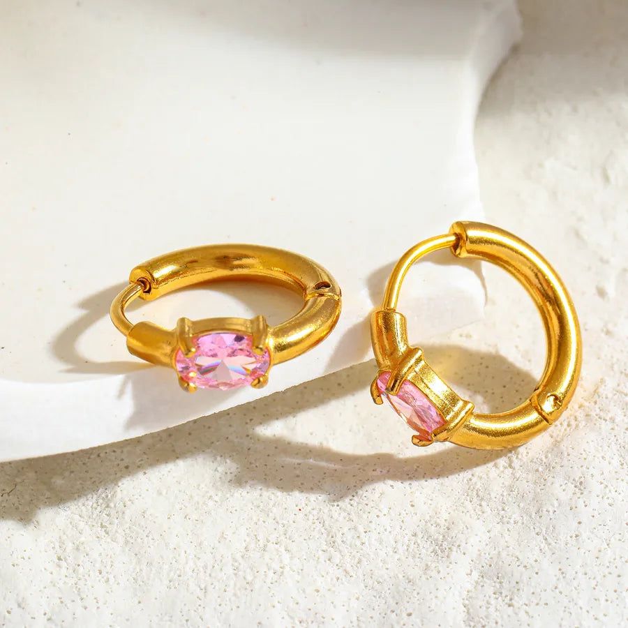 18K Gold Plated Oval Zircon Stud Earrings 16.45mm