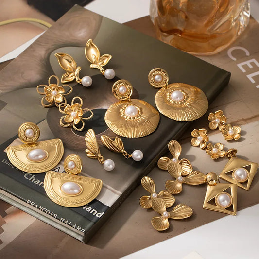 Titanium Steel Butterfly Pearl Drop Earrings