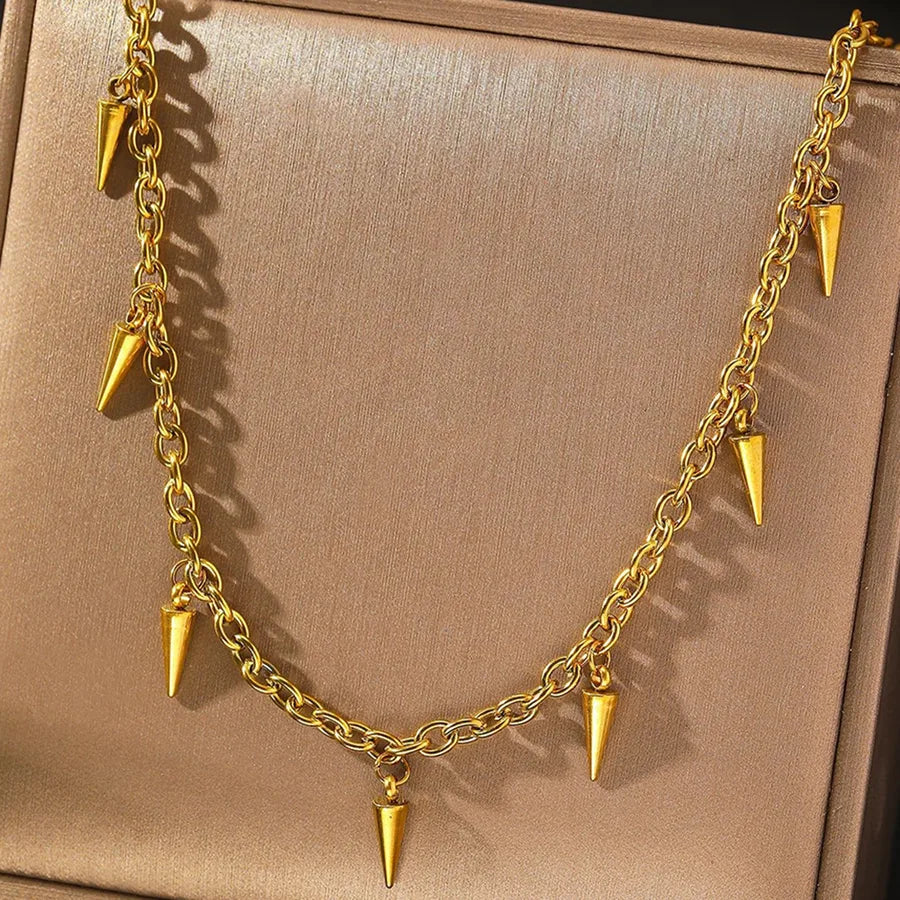 Gold Plated Stainless Steel Layered Pendant Necklace Average Size Gold 002#