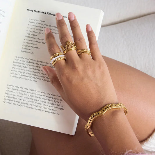 18K Gold Plated Lace Stainless Steel Bangle