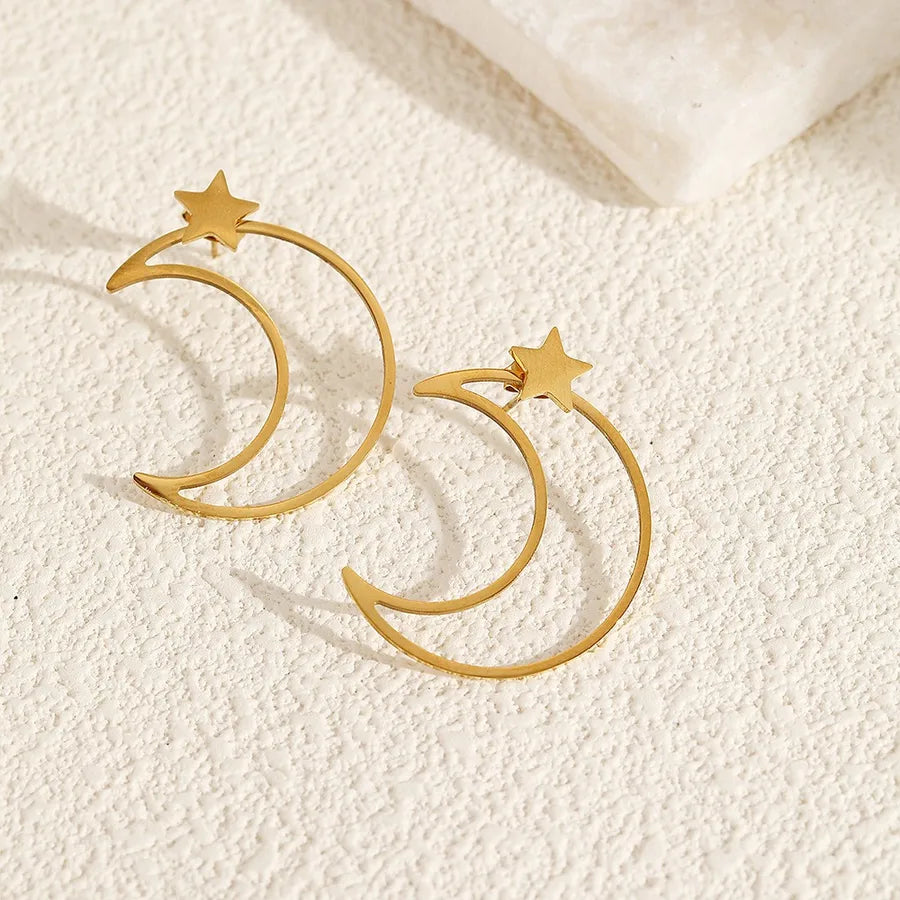 Gold Plated Stainless Steel Star & Moon Earrings