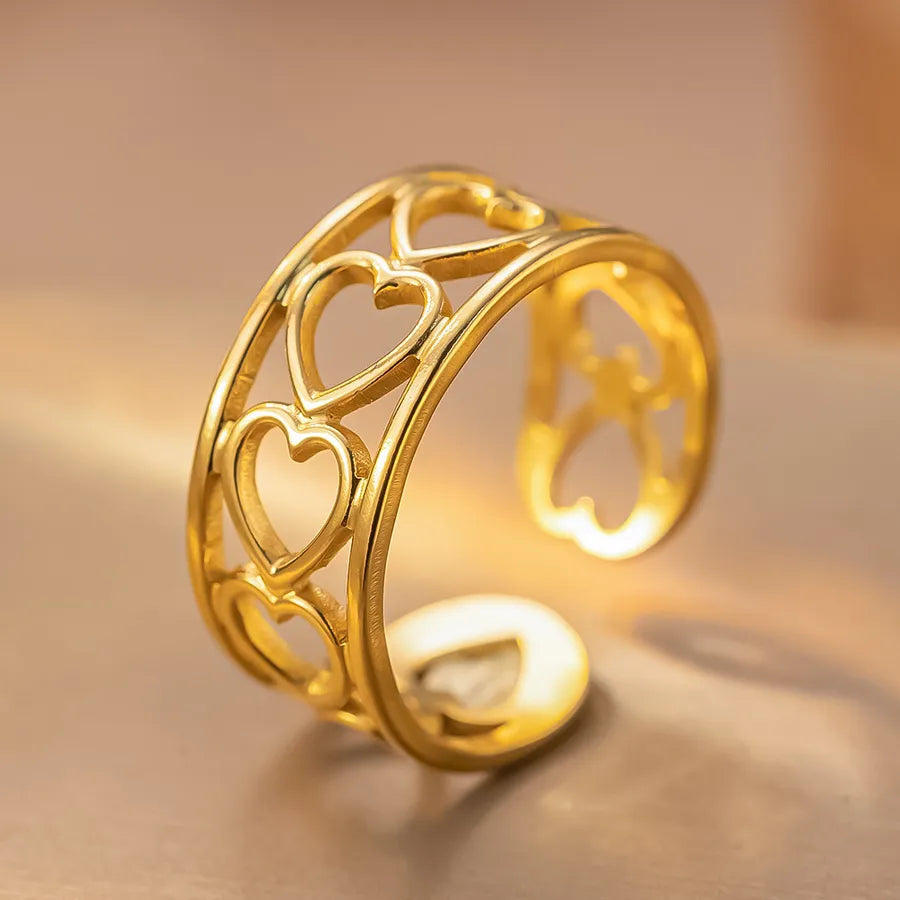 Geometric Titanium Steel Couple Ring K199 Gold Ring Adjustable