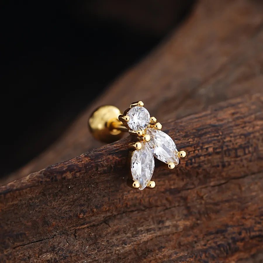 Stainless Steel Zirconia Stud Earrings 3452 Gold Ear Studs