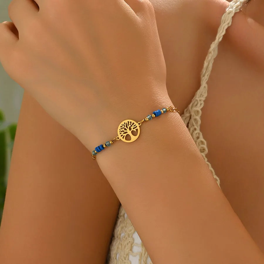 Tree of Life Beaded Bracelet – Pink or Blue Blue