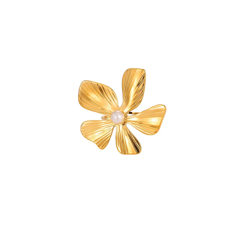 Retro Floral Pearl Open Ring