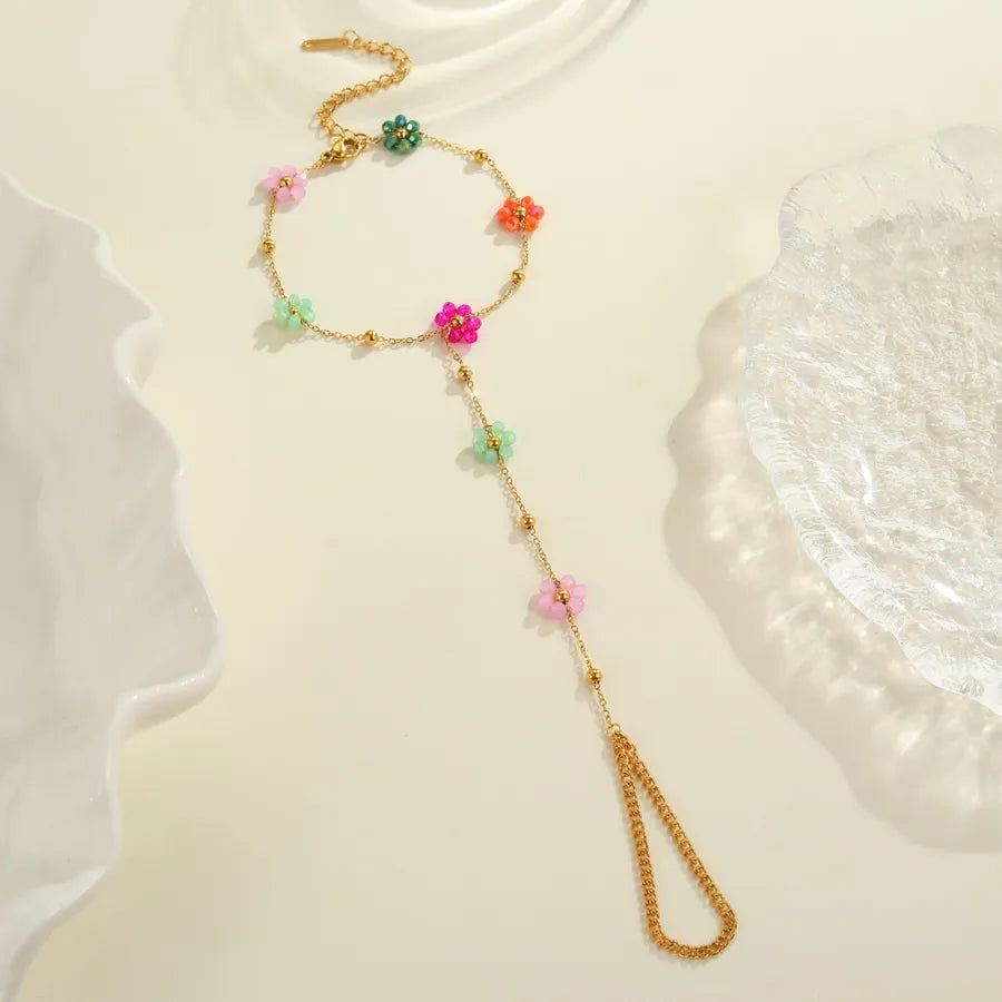 Gold Plated Beaded Flower Bracelet for Women