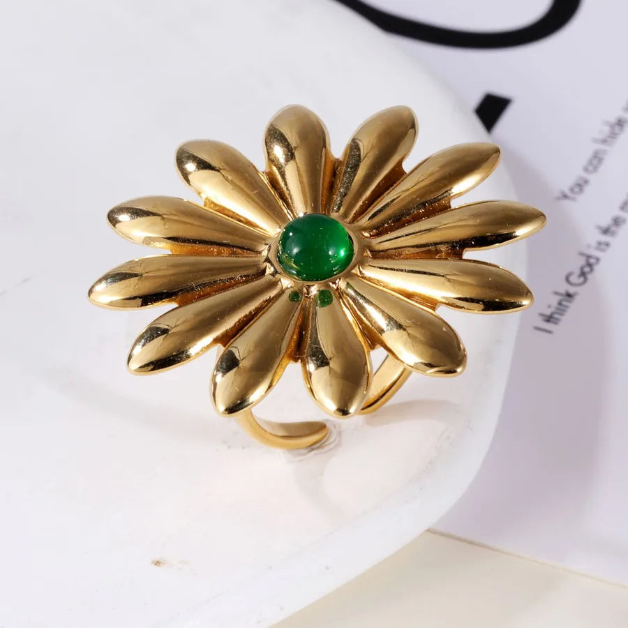Vintage Gold Stainless Steel Flower Ring G005546J
