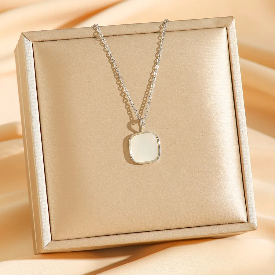 Square Mother of Pearl Titanium Necklace