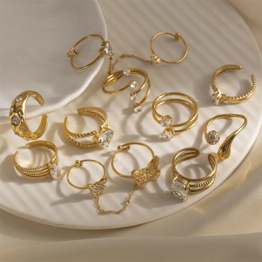 18K Gold Butterfly Ring with Zircon Gemstones