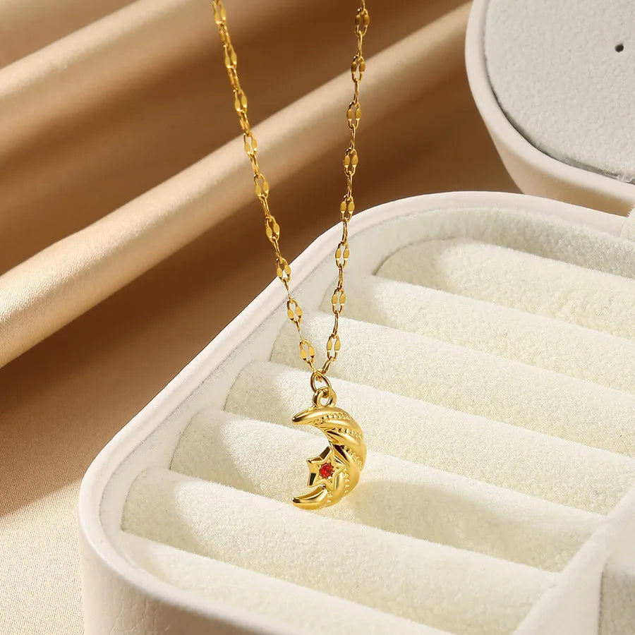 Gold Elephant Moon Pendant Necklace