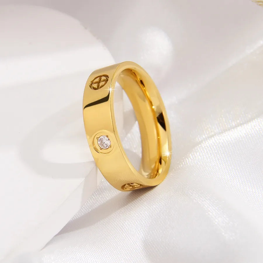 Retro Titanium Steel Geometric Couple Ring Cross Diamond Ring Gold Z1