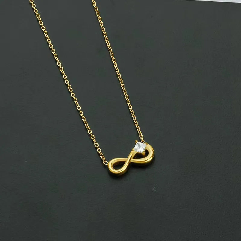 Titanium Infinity Necklace with Zircon N0072 Gold Square Style