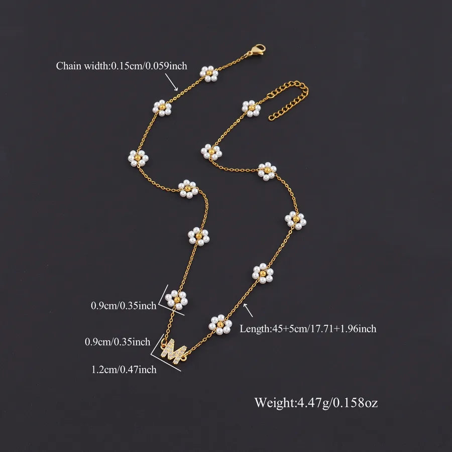 18K Gold Plated Letter Pendant Pearl Necklace