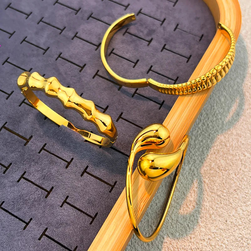 Gold Stainless Steel Bamboo Cuff Bracelet