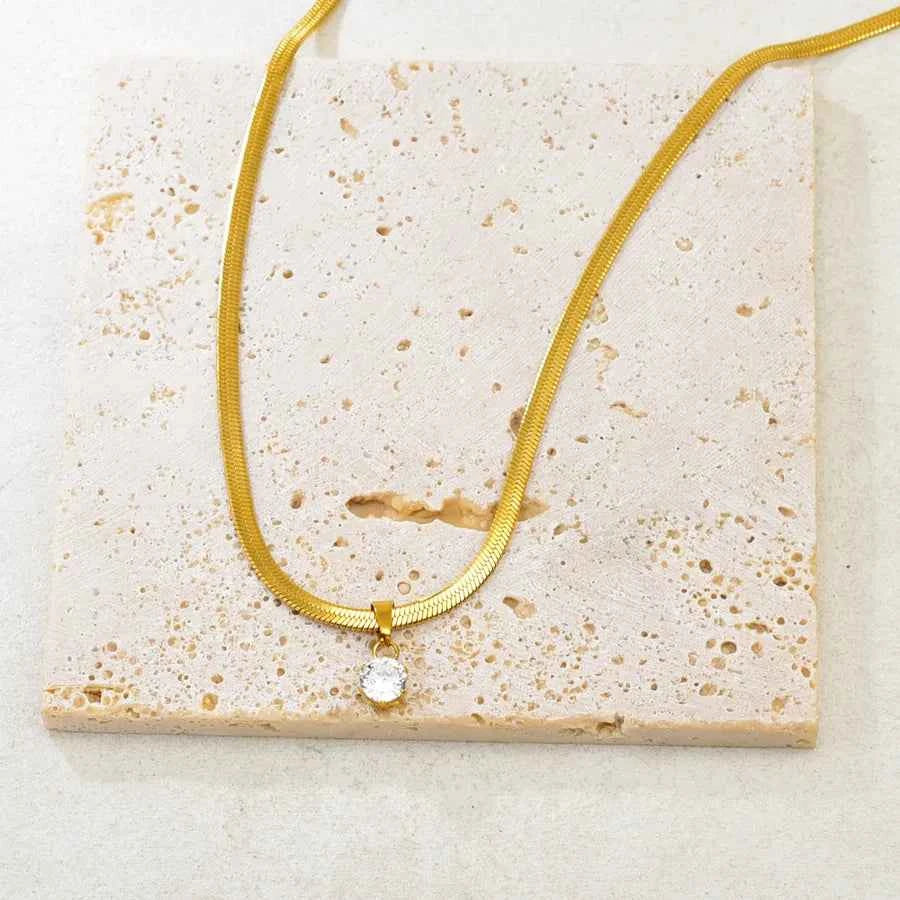 18K Gold Plated Square Zircon Pendant Necklace