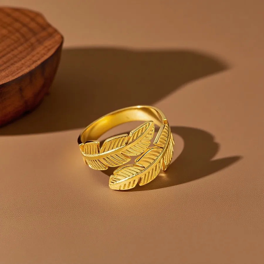 Geometric Heart Titanium Steel Ring Z041-Feather-Ring- Gold