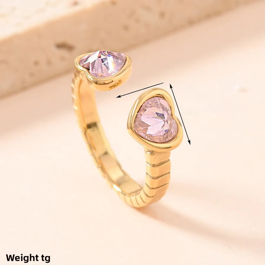 Titanium Steel Open Ring with 3D Heart & Zirconia