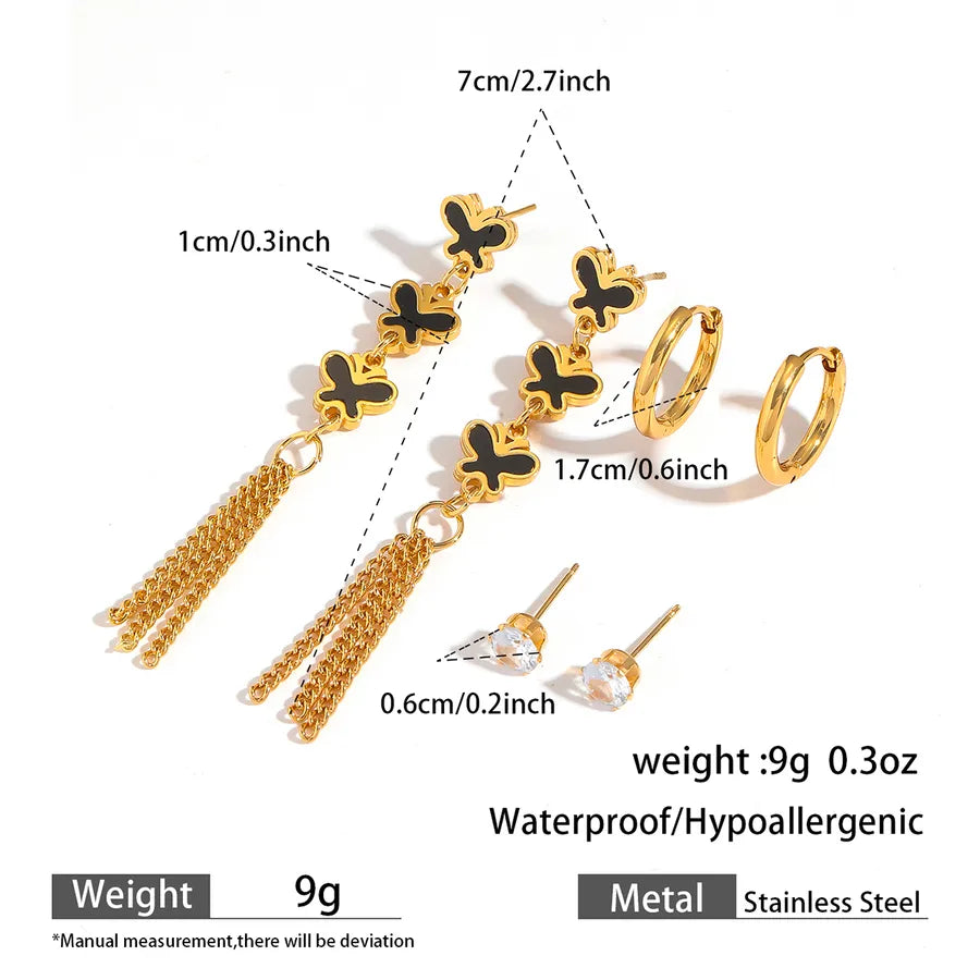 Gold Plated Butterfly & Heart Earrings Set – 3 Pairs 11#