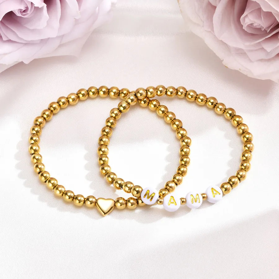 Gold Plated Heart Letter Bead Bracelet Set