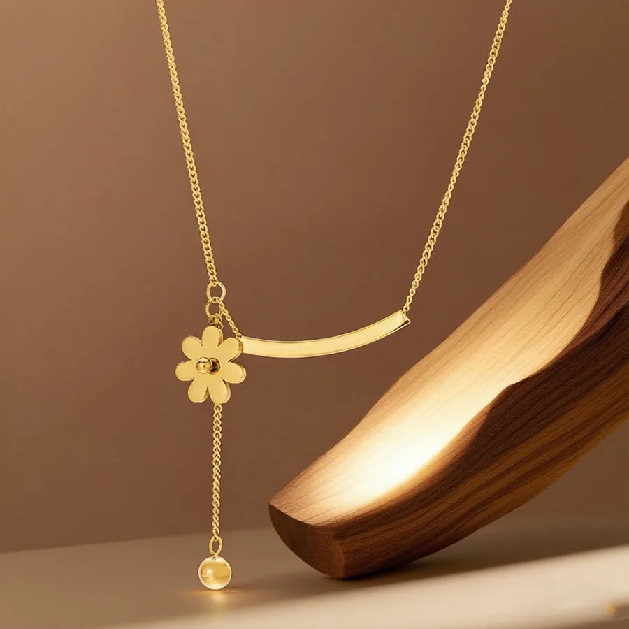 Elegant Titanium Steel Pendant Necklace X0444-Daisy-Necklace- Gold
