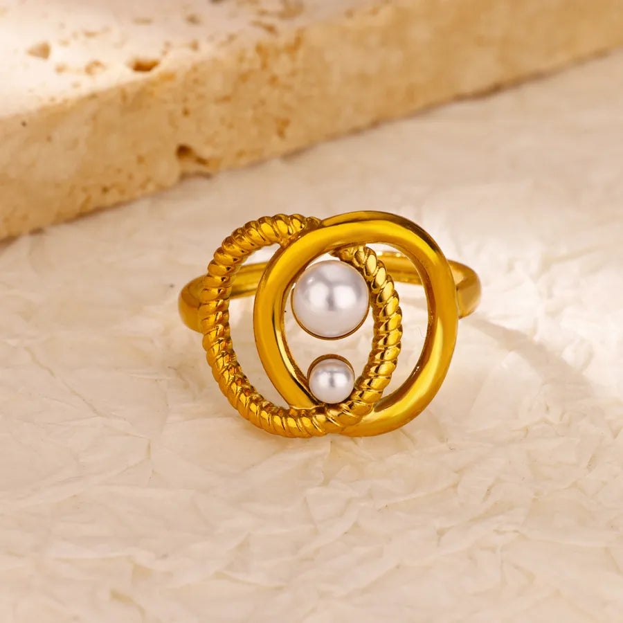 18K Gold Plated Open Ring with Pearl & Zircon