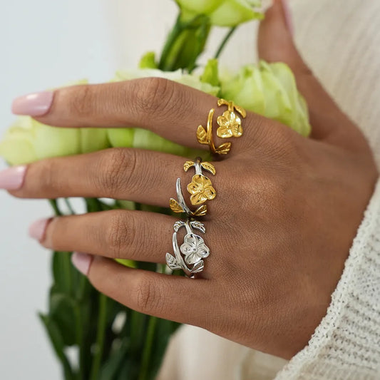 18K Gold Plated Flower Adjustable Ring