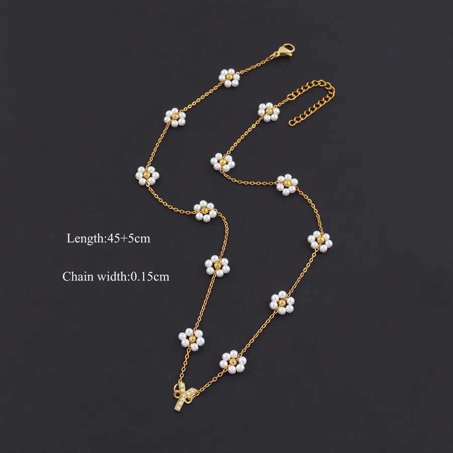 18K Gold Plated Letter Pendant Pearl Necklace Gold Y