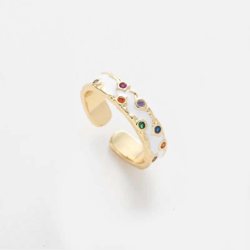 Colorful Enamel Open Ring for Women Multicolor Oil Drop Inlaid Diamond Ring White Sold Individually