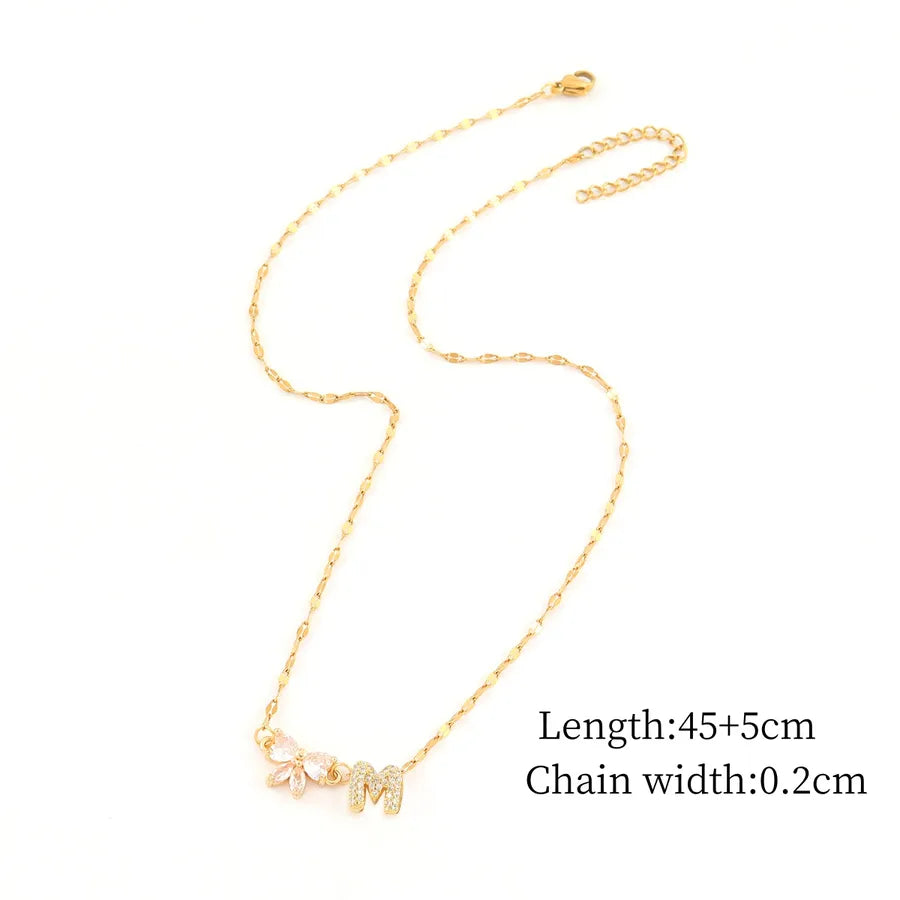 Gold Letter & Bow Pendant Necklace – Stainless Steel Gold m