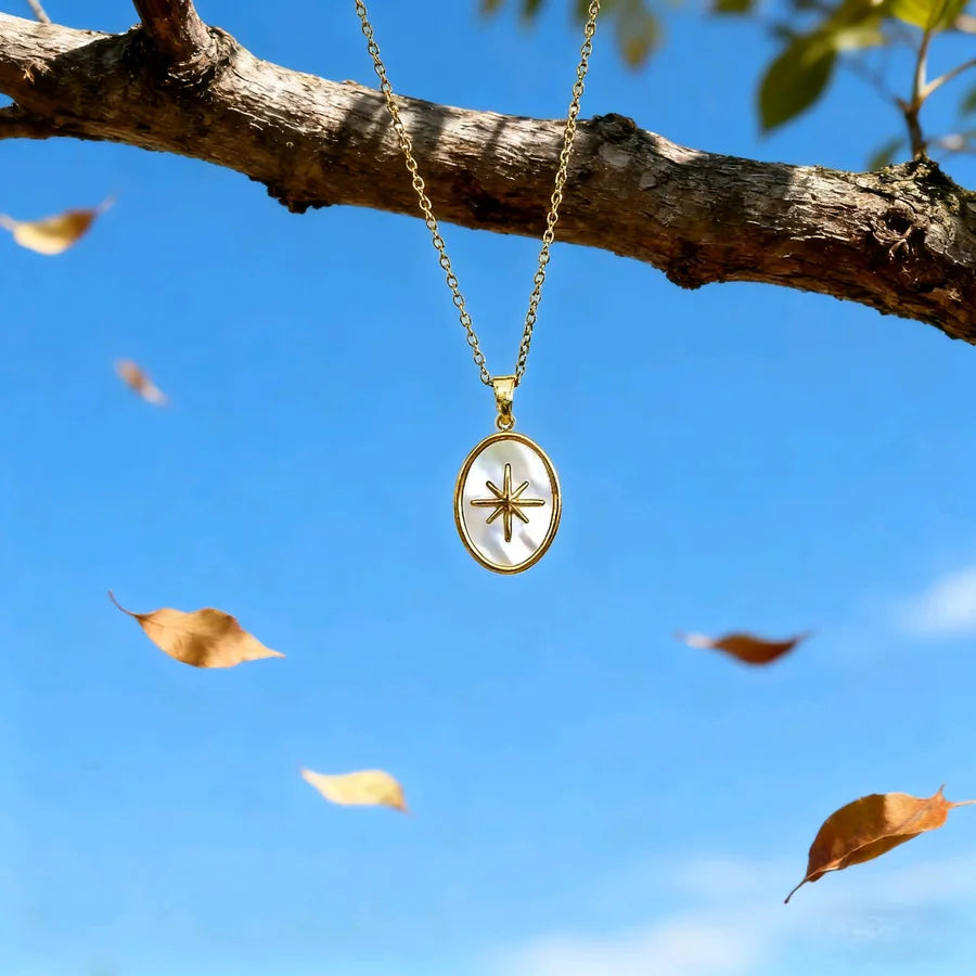 Gold Butterfly Moon Shell Pendant Necklace