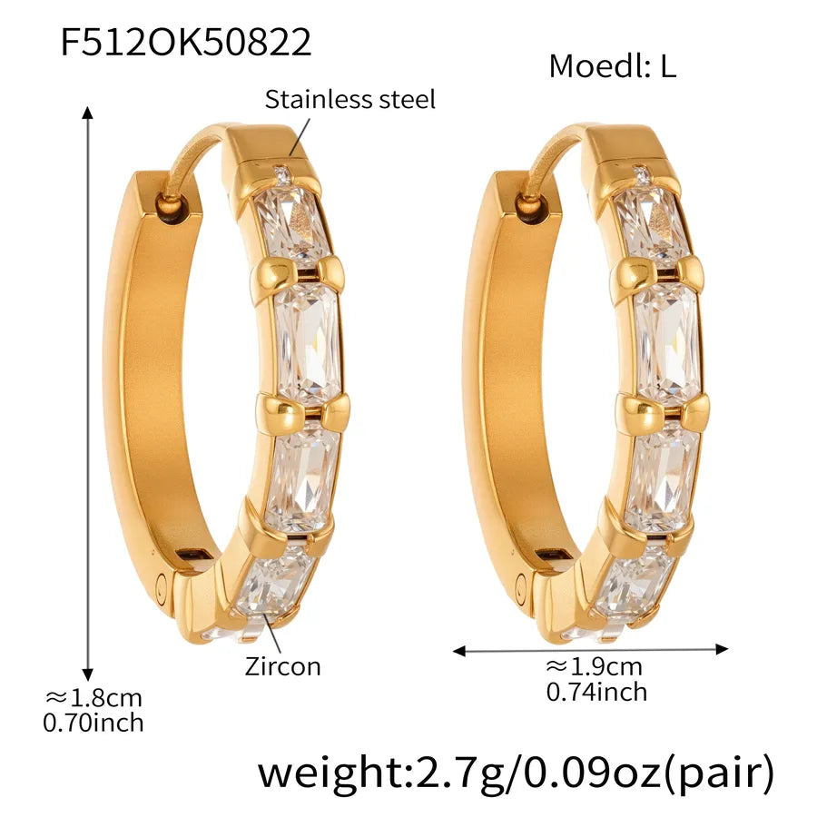 18K Gold Zircon Cross Earrings for Women F512-Golden Zircon Earrings-L