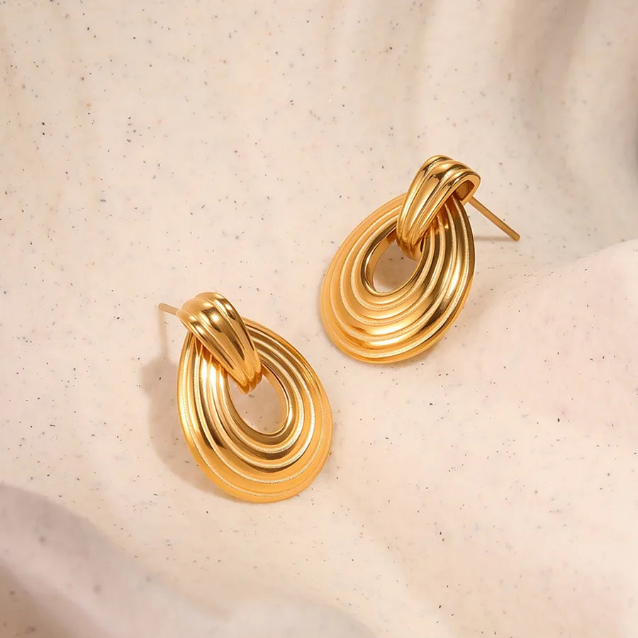 18K Gold Plated Textured Oval Hoop Earrings