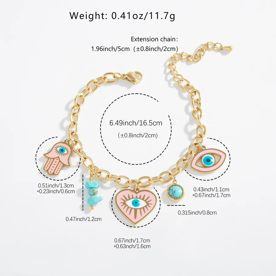 Gold Pink Devil's Eye Heart Bracelet