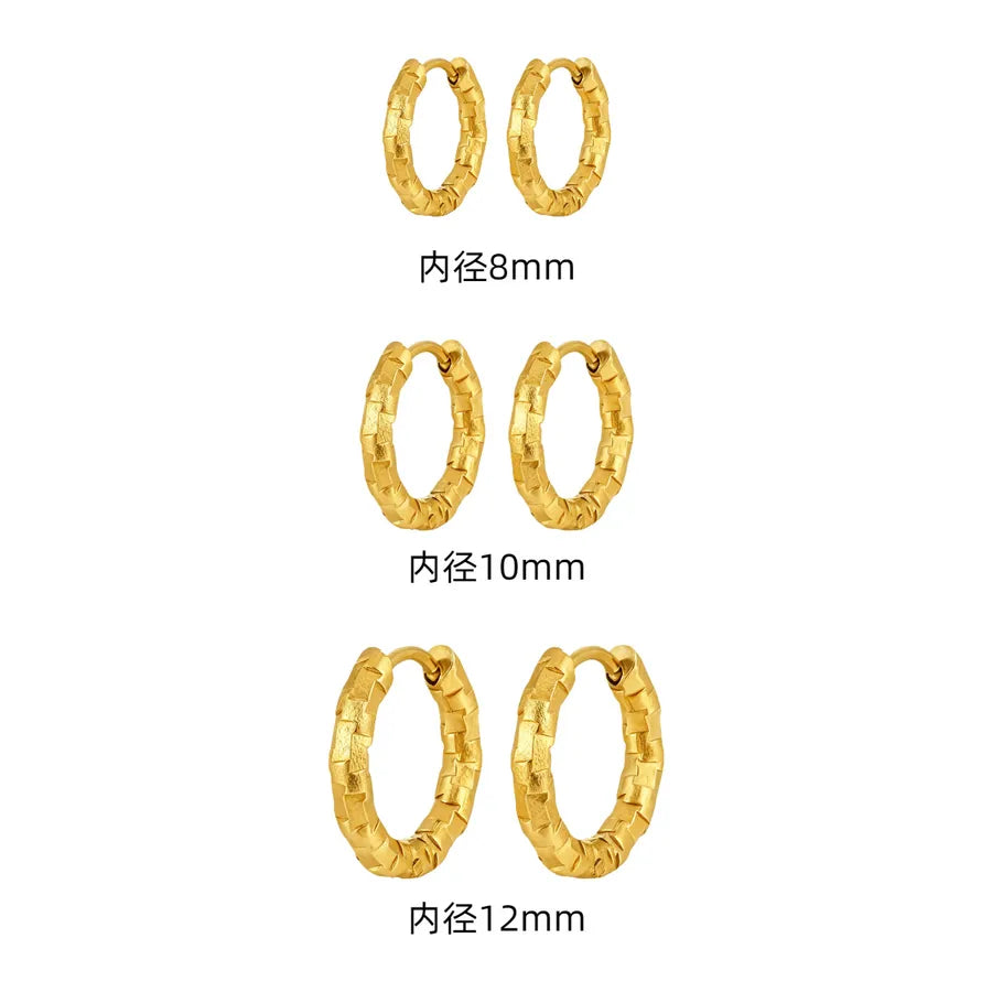 18K Gold Plated Titanium Steel Geometric Earrings Gold Three Pairs of Inner Diameter 8-10-12mm