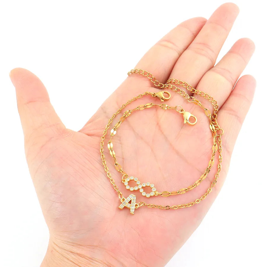 Gold Infinity & Letter Chain Bracelet Set