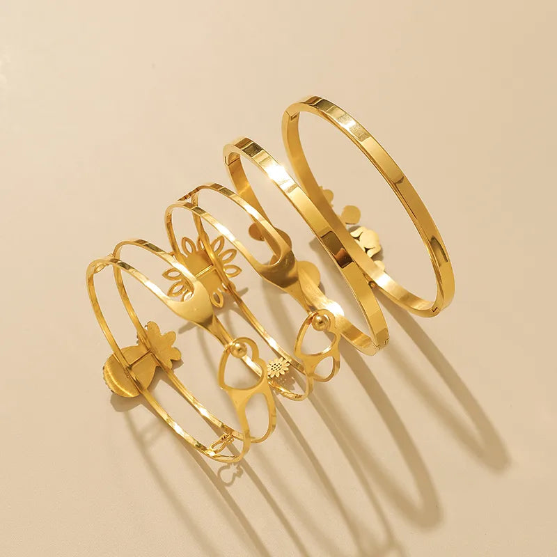 Gold Plated Stainless Steel Hollow Bangle Bracelet