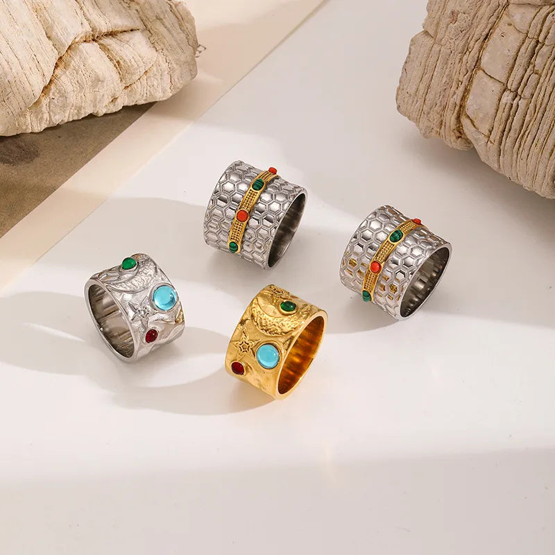 Gold-Plated Titanium Steel Ring with Natural Stone