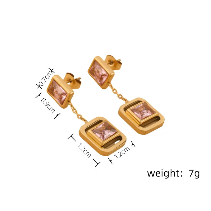 14K Gold Plated Purple Zircon Drop Earrings 0458-gold Powder