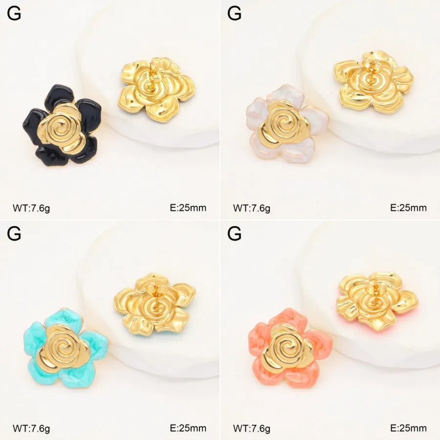 Gold Floral Resin Stainless Steel Stud Earrings