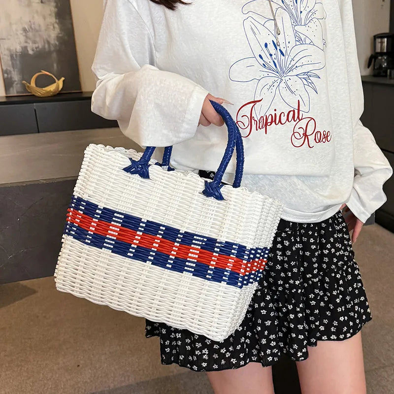 Color Block Straw Beach Tote – Large Bucket Bag
